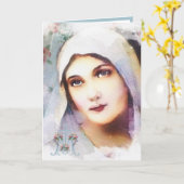 ヴィンテージ聖母マリア 宗教的な水彩画のクロス カード (黄色い花)