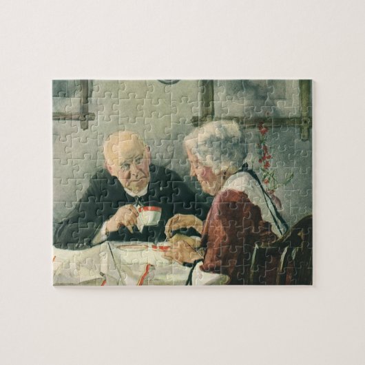 ヴィンテージ聖職者、コーヒーまたは紅茶と司祭 ジグソーパズル (横)