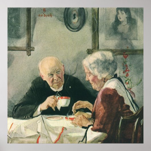 ヴィンテージ聖職者、コーヒーまたは紅茶と司祭 ポスター (正面)