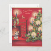 ヴィンテージ聖降誕祭の願いリビング シーズンポストカード (正面/裏面)