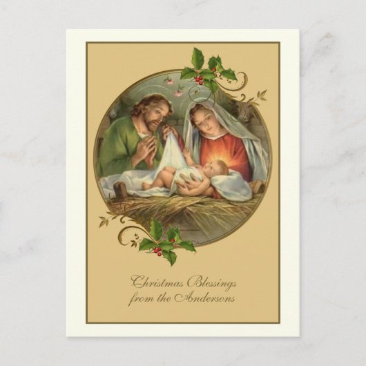 ヴィンテージ聖降誕祭イエスメリージョセフ シーズンポストカード (正面)