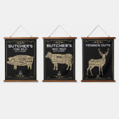 ヴィンテージ肉屋が肉を切る 吊り下げ型タペストリー (トリプル)