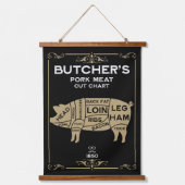 ヴィンテージ肉屋が肉を切る 吊り下げ型タペストリー (正面)