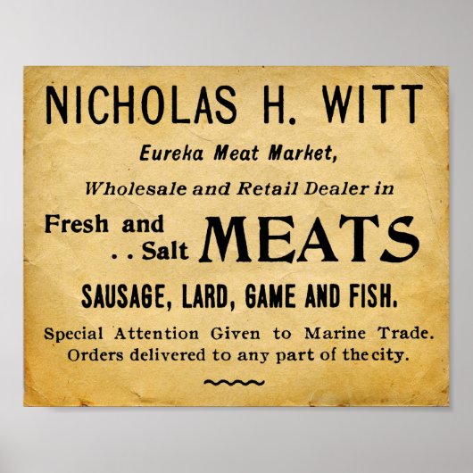 ヴィンテージ肉市場の肉屋のショップサイン ポスター (正面)