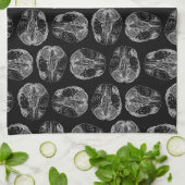 ヴィンテージ脳図プリントパターン脳ブラック キッチンタオル (折り畳み)