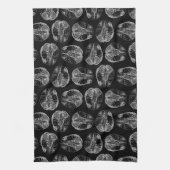 ヴィンテージ脳図プリントパターン脳ブラック キッチンタオル (縦)