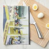 ヴィンテージ自動整備士完全車サービスガレージ キッチンタオル (四つ折り)