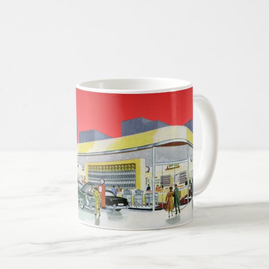ヴィンテージ自動整備士完全車サービスガレージ コーヒーマグカップ (正面右)