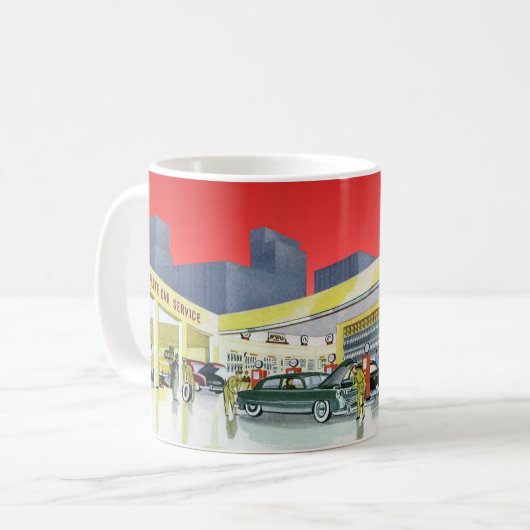 ヴィンテージ自動整備士完全車サービスガレージ コーヒーマグカップ (正面左)