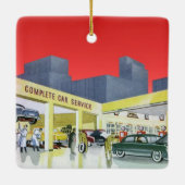 ヴィンテージ自動整備士完全車サービスガレージ セラミックオーナメント (裏面)