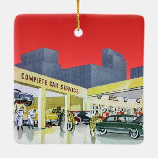 ヴィンテージ自動整備士完全車サービスガレージ セラミックオーナメント (裏面)
