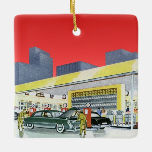 ヴィンテージ自動整備士完全車サービスガレージ セラミックオーナメント (正面)