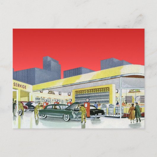 ヴィンテージ自動整備士完全車サービスガレージ ポストカード (正面)