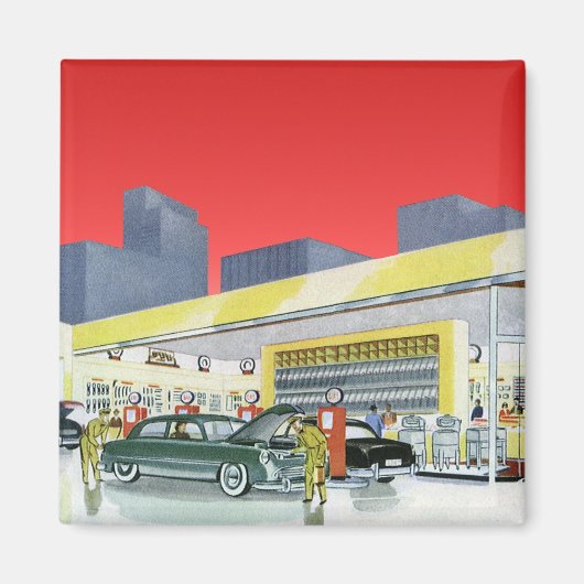 ヴィンテージ自動整備士完全車サービスガレージ マグネット (正面)