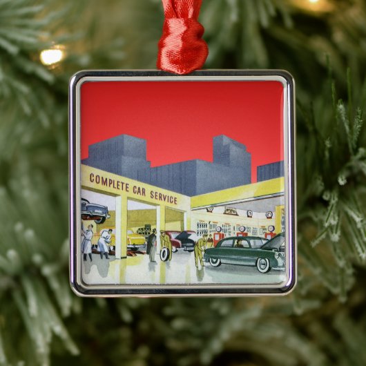 ヴィンテージ自動整備士完全車サービスガレージ メタルオーナメント (ツリー)