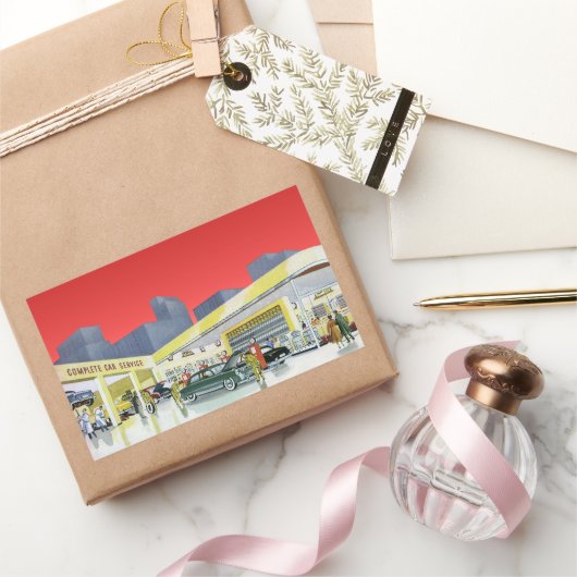 ヴィンテージ自動整備士完全車サービスガレージ 長方形シール (ギフト)