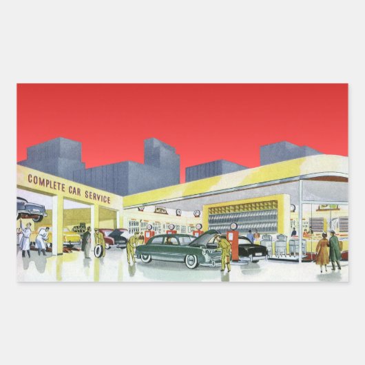 ヴィンテージ自動整備士完全車サービスガレージ 長方形シール (正面)