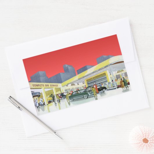 ヴィンテージ自動整備士完全車サービスガレージ 長方形シール (封筒)