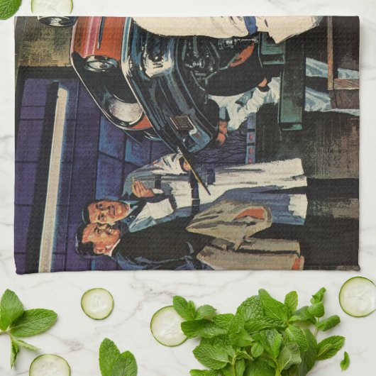 ヴィンテージ自動車修理サービス事業自動整備士 キッチンタオル (折り畳み)