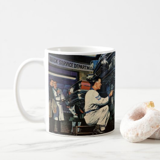 ヴィンテージ自動車修理サービス事業自動整備士 コーヒーマグカップ (ドーナツ)