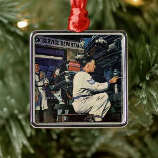 ヴィンテージ自動車修理サービス事業自動整備士 メタルオーナメント (ツリー)