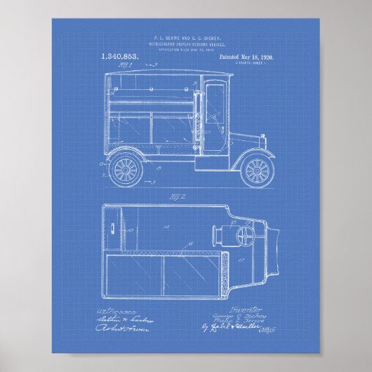 ヴィンテージ自動車1920特許技術 – 青写真 ポスター (正面)