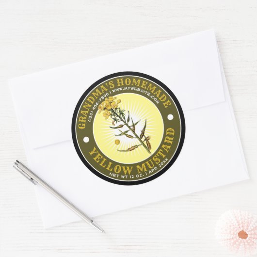 ヴィンテージ自家製イエローマスタードテンプレート ラウンドシール (封筒)