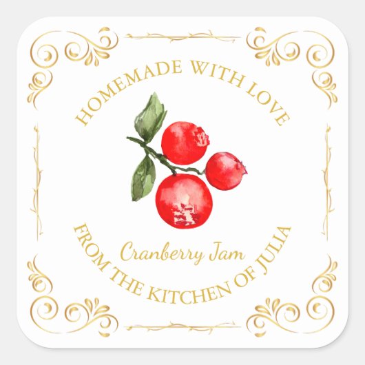 ヴィンテージ自家製クランベリージャムスクエアラベル スクエアシール (正面)