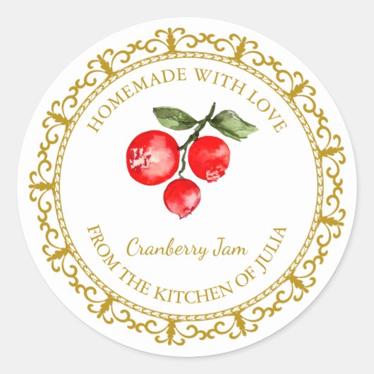 ヴィンテージ自家製クランベリージャムラベルlホワイト ラウンドシール (正面)