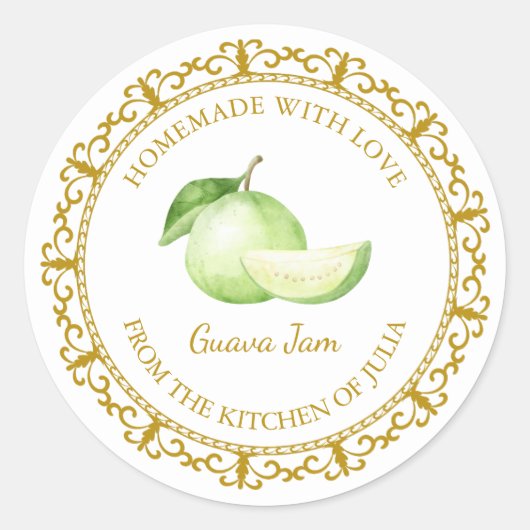 ヴィンテージ自家製グアバジャムラベルlホワイト ラウンドシール (正面)