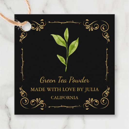 ヴィンテージ自家製グリーンティーパウダースクエアつるラベル フェイバータグ (正面)