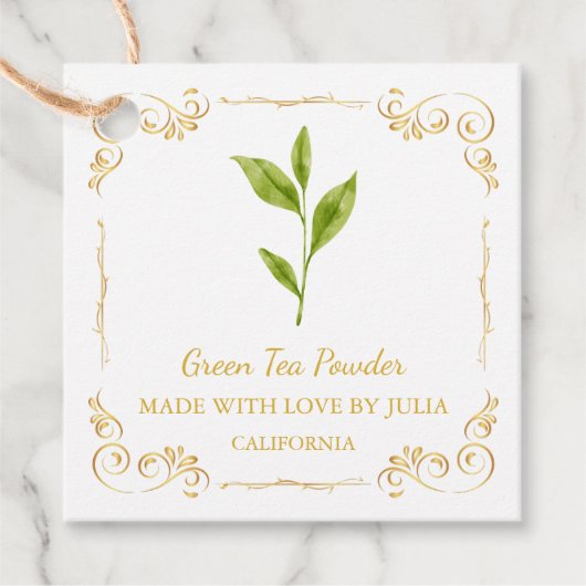 ヴィンテージ自家製グリーンティーパウダースクエアつるラベル フェイバータグ (正面)