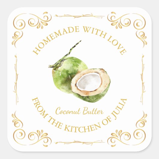 ヴィンテージ自家製ココナッツバタースクエアラベル スクエアシール (正面)