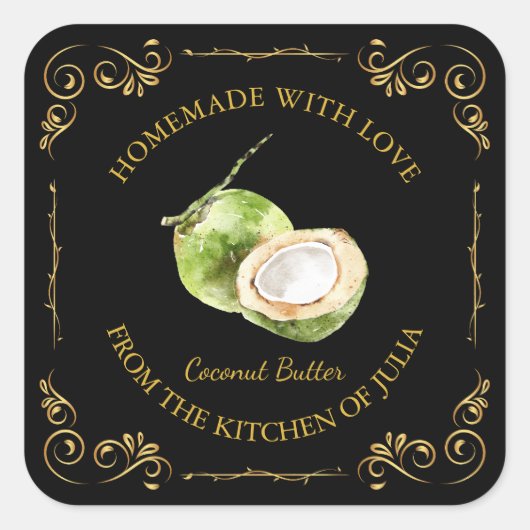 ヴィンテージ自家製ココナッツバタースクエアラベル スクエアシール (正面)