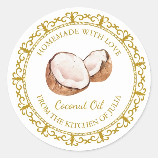 ヴィンテージ自家製ココナッツ油ラベルlホワイト ラウンドシール (正面)