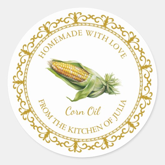 ヴィンテージ自家製コーン油ラベルlホワイト ラウンドシール (正面)