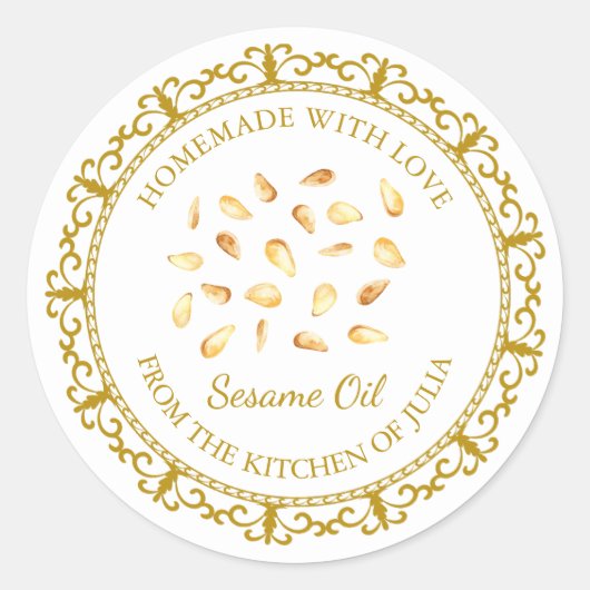 ヴィンテージ自家製ゴマ油ラベルlホワイト ラウンドシール (正面)