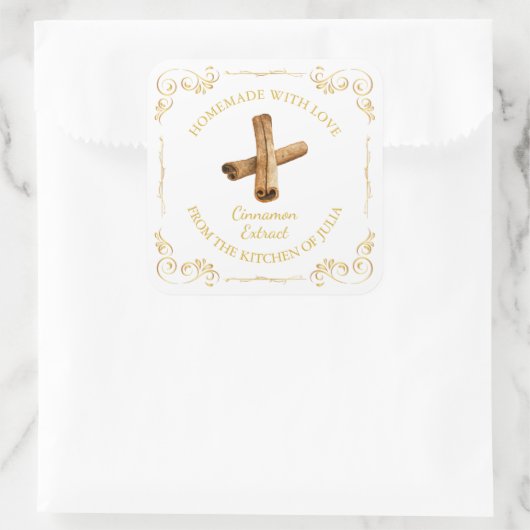 ヴィンテージ自家製シナモンエキス正方形ラベル スクエアシール (バッグ)