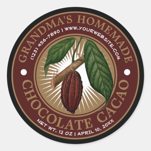 ヴィンテージ自家製チョコレートカカオラベルテンプレート ラウンドシール (正面)