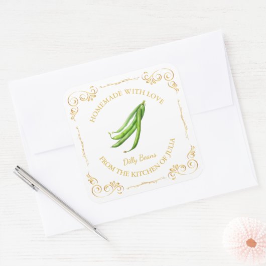 ヴィンテージ自家製ディリー豆ピクルスクエアラベル スクエアシール (封筒)