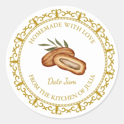 ヴィンテージ自家製デイトフルーツジャムラベルlホワイト ラウンドシール (正面)