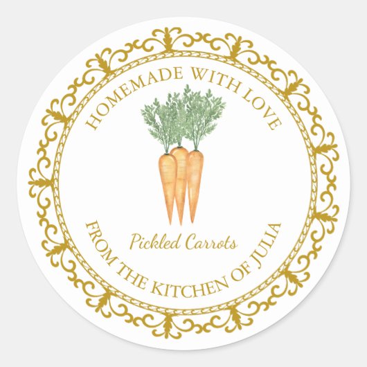 ヴィンテージ自家製ニンジン漬けラベルlホワイト ラウンドシール (正面)