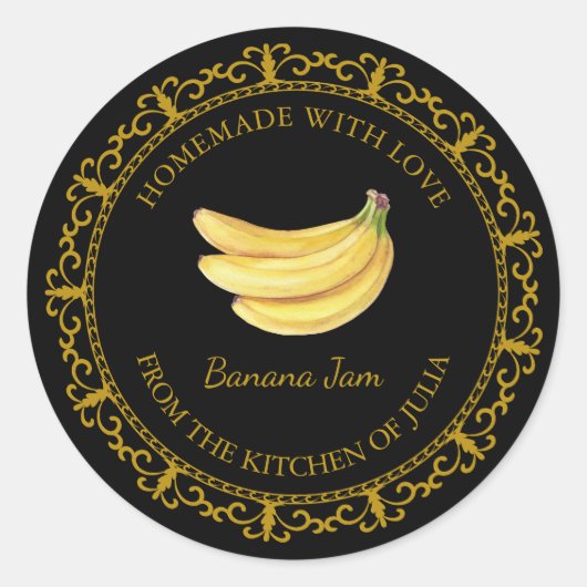 ヴィンテージ自家製バナナジャムラベルlブラック ラウンドシール (正面)