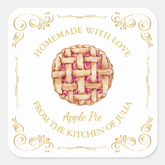 ヴィンテージ自家製パイスクエアラベルl白 スクエアシール (正面)