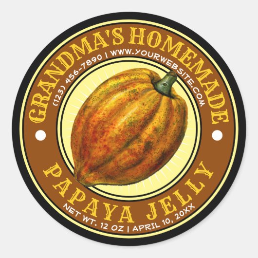 ヴィンテージ自家製パパイヤゼリージャムラベルテンプレート ラウンドシール (正面)