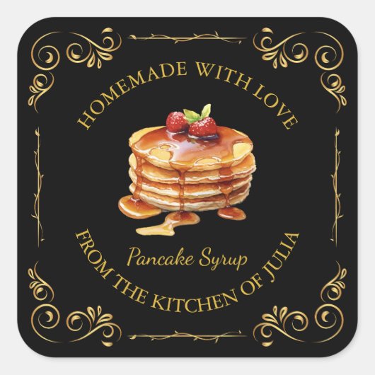 ヴィンテージ自家製パンケーキシロップ四角ラベル スクエアシール (正面)