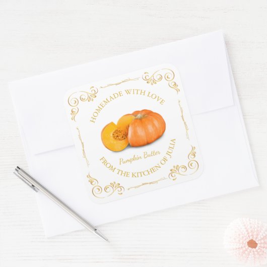 ヴィンテージ自家製パンプキンバタースクエアラベル スクエアシール (封筒)