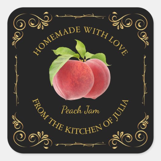 ヴィンテージ自家製ピーチジャムスクエアラベル スクエアシール (正面)