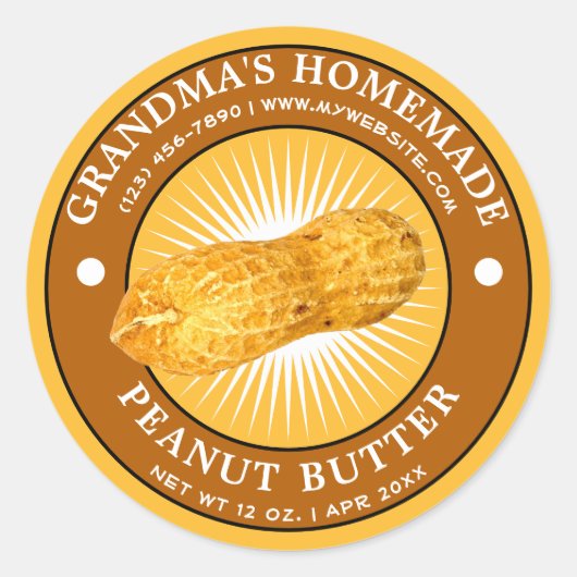 ヴィンテージ自家製ピーナッツバターラベルテンプレート ラウンドシール (正面)