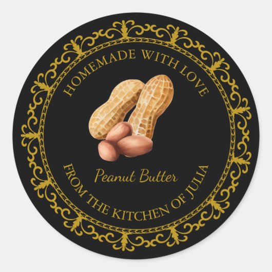 ヴィンテージ自家製ピーナッツバターラベルlブラック ラウンドシール (正面)